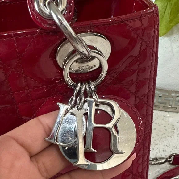❤️Dior Red Patent Quilted Lady Dior Satchel with Silver Hardware - Picture 10 of 17